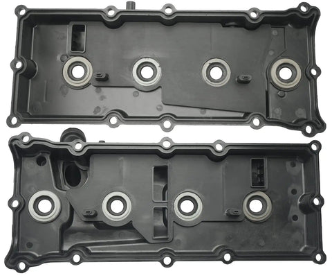 Top view of two valve covers from Valve Cover Kit With Gaskets, Bolts, Oil Filler Cap And PCV Valve For 2004 To 2017 Nissan NV2500 NV3500 Armada Titan Pathfinder And 2004 To 2010 Infiniti QX56 5.6L Replacement 13264ZE01A 13264ZE00A.