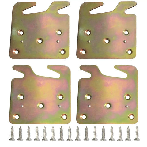Rock Solid 4 Piece Heavy Duty Wood Bed Rail Hook Plates Universal 5 Hole Design Bed Frame Connectors set with screws.