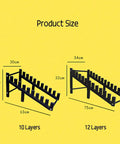 Product size illustration of Slick Floor Standing Tile Display Rack, Sturdy 10 To 12 Layer Wood Sample Organizer for Flooring.