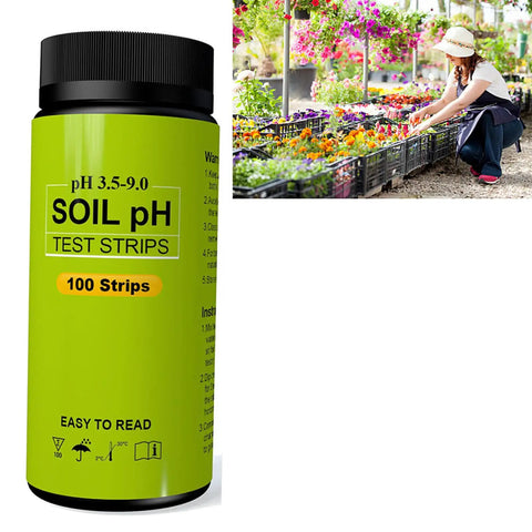 Soil PH Test Kit With 100 Quick And Easy PH Testing Strips For Grass Garden And Plants shown with gardener in nursery.