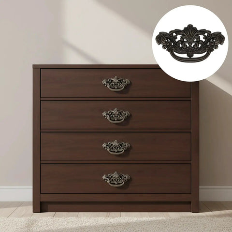 Durable Zinc Alloy Dark Antique Bronze 3 Inch C-C Vintage Drawer Pulls Set Of 4 installed on wooden dresser