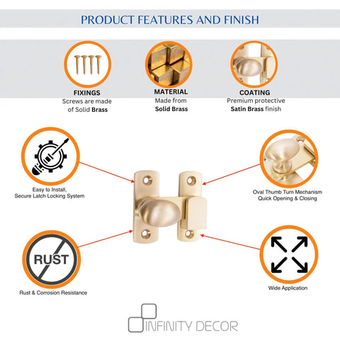 Satin Brass Oval Cabinet Turn Latch For Cupboards And Wardrobes 55mm Solid Brass Built To Last Rust Resistant Hardware