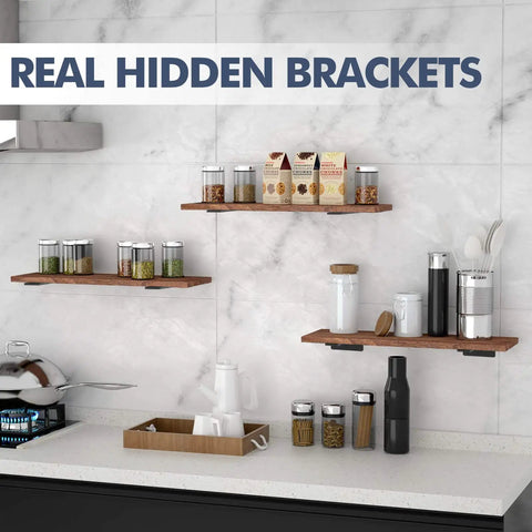 Hidden Floating Shelf Brackets 12 Inch Heavy Duty Black Metal L Brackets Set Built To Last For DIY Shelves Kitchen Display