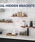 Kitchen shelves supported by Six Pack Floating Shelf Brackets 10 Inch Built Tough Heavy Duty Industrial Black Metal L Brackets For Shelves Support DIY Hidden No Lip Design For A Clean Floating Look.