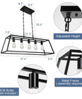 Modern Black Farmhouse Kitchen Island Light Chandelier With Industrial Open Frame 5 Light Ceiling Fixture dimensions and features