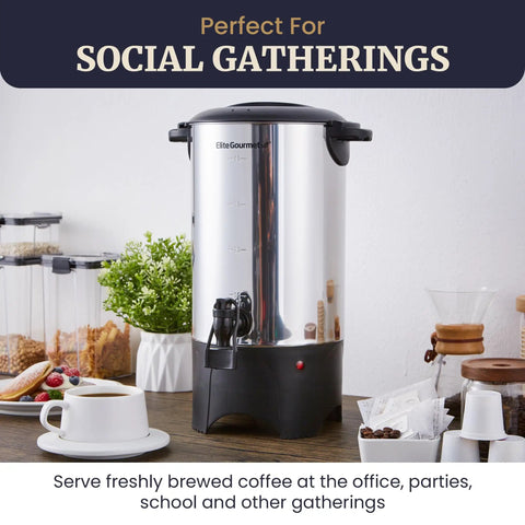 40 Cup Electric Coffee Urn With Removable Filter For Easy Cleanup Two Way Dispenser With Cool Touch Handles Stainless Steel Construction Delivers Fast Fresh Coffee At About One Cup Per Minute For Parties Buffets And Large Gatherings.