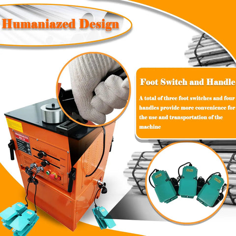 Tough As Nails Electric Rebar Bender Cutter Combo Smashes 1-1/4 Inch Steel Bars With A Sick 3000W Motor For Seamless Zero To One Eighty Degree Bends On Every Job Site showing foot switch and handles for convenience.