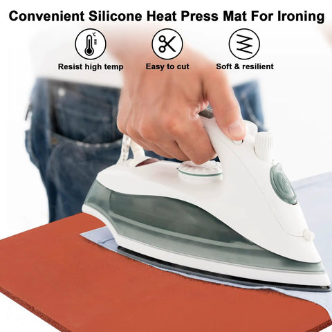 Hand pressing iron on 15 By 15 Inch Silicone Heat Press Mat Pad 0.3 Inch Thick For Heat Press Machines Flat Replacement Pad For Heat Transfer Beefed Up Durable Nonstick Cushion For Ironing Craft Projects Safer And Faster Pressing