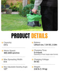 Person using Battery Powered Fertilizer And Seed Spreader for Lawns and Driveways, 7.2V rechargeable tool on grass