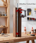 Get This Vertical Woodworking Clamp For Bench To Crush Glue-Ups And Assembly Like A Boss With Stable Metal Vise holding wood upright.