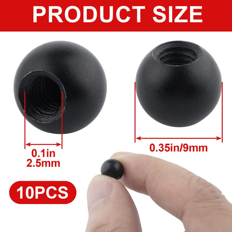 Ten Pack M4 Threaded Cap Nuts Knob Set For Furniture And Ball Lamp Light Fixtures Decorative Carbon Steel Screw Caps Black Knob Covers Durable Hardware For Cabinets And DIY Projects shown with size dimensions.