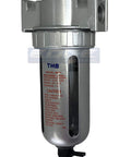One Half Inch NPT Particulate Filter Water Separator For Compressed Air Lines, 5 Micron Filtration in polycarbonate bowl