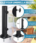 Heavy Duty Patio Umbrella Base Mount For 1 To 1.8 Inch Poles, shown with adjustable knobs and screw-secure base on deck.
