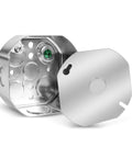Four Inch Octagon Electrical Box With Cover Set Heavy Duty Galvanized Steel Octagonal Junction Box With Half Inch And Three Quarter Inch Knockouts Includes Matching Octagon Cover With Half Inch Knockout Hole, front view