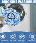 4 Pack Spin Mop Replacement Heads For RinseClean 2 Tank Spin Mop System Premium Grime Busting Microfiber For Deep Cleaning Strong Absorption Works On Wood And Tile Floors Machine Washable Easy To Replace, machine washable microfiber mop head in front of washer