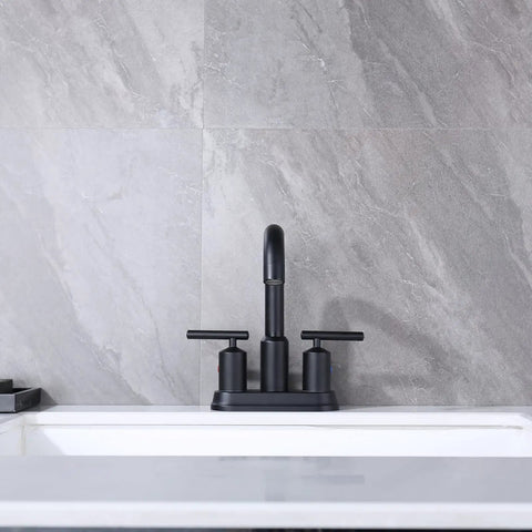 4 Inch Centerset Matte Black Bathroom Faucet With Two Handles High Arc Swivel Spout Pop Up Drain Assembly And Water Supply Lines