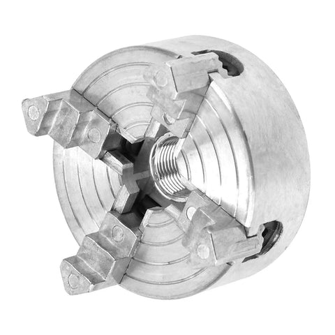 Heavy Duty 4 Jaw Independent Metal Lathe Chuck With Thread Mount Replacement Accessory For Mini Lathes, steel construction, close-up view.