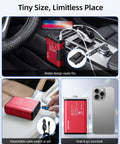 Premium Tailgate Ready 150W Car Power Inverter With Dc To Ac Converter positioned in a car, charging a phone with a compact design.