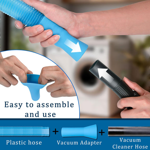 Ultimate Dryer Vent Cleaning Kit with Flexible Brush and Universal Vacuum Attachment shown with easy assembly
