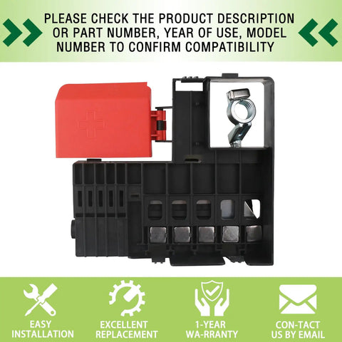 Heavy Duty Battery Distribution Fuse Block Direct Bolt On Replacement For 2014 2020 Chevy Suburban Silverado Tahoe Gmc Yukon Sierra Escalade view showing wiring terminals and red cover.