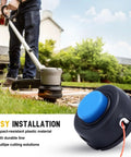 Tap And Go Trimmer Head Replacement For Husqvarna T35 525L 525LS installed on lawn trimmer and close-up view of trimmer head