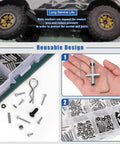 294 Piece M1.4 To 12Mm Universal RC Screw Kit with screws, clips, and nuts in box; shown with Axial SCX24 crawler truck.