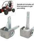 Go Kart Spindle Bracket Replacement Set 4.5 Inch By 5 Eighths Inch Right And Left Steel Alloy Steering Knuckle Bracket Durable Front Suspension Mounts For Rugged Track Use shown with a go-kart.