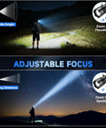 Rechargeable 3000 Lumen LED Headlamp With 90 Degree Rotating Beam Adjustable Focus 4 Modes For Hiking And Camping