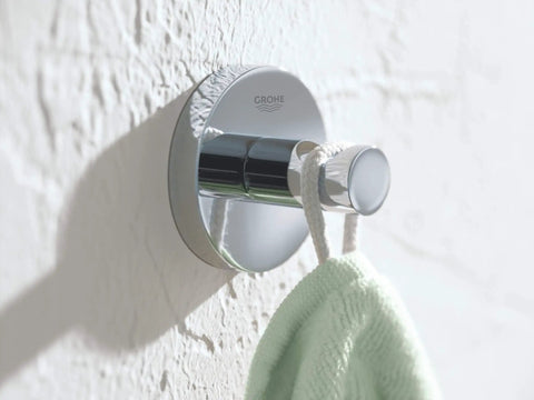 Essentials Master Bathroom 5 Piece Set in Starlight Chrome with robe hook, durable scratch resistant finish, modern upgrade