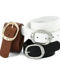 Reliable Daily Go To Womens Black Faux Leather Belt With Metallic Silver Buckle Adjustable Waist Strap for Denim Jeans and Flowy Dresses One Point Two Inch Width Dress Up Or Down Fits Like A Dream.