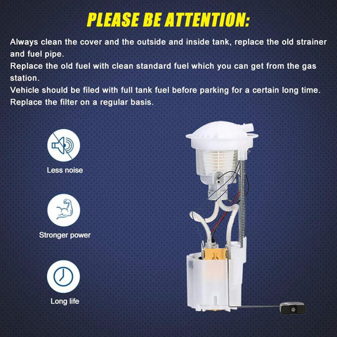 Dodge Ram 1500 Fuel Pump Assembly E7186M Replacement with instructions and features highlighted, for 2004-2006 models.