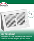 Image of Triangular Baseboard Floor Register With Ten Inch Duct Opening And Eleven And Three Eighths Inches By Six And Seven Eighths Inches Overall White Finish