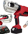Reliable Electric Crimping Tool With 360 Degree Swivel Jaw And Powerful 18 Volt Battery for copper and aluminum wire connections.