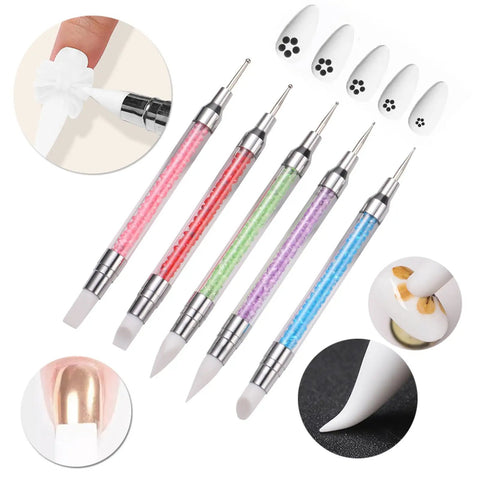 62 Piece Nail Art Brushes Set with 5 Liner Brushes and Dual Tipped Silicone Dotting Pens for Nails and Ombre Design