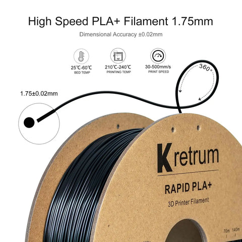 High Speed Pla Plus Filament 1.75MM Rapid Printing Up To 600MM S Black 1KG Spool Tangle Free Design Prints Smoother Than Silk With Zero Drama For All FDM Printers