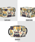 Rock Solid Rectangular Storage Basket With Handles For Shelf Organization Hella Durable Waterproof Oxford Cloth Dope Cartoon Owl Design, left side view.