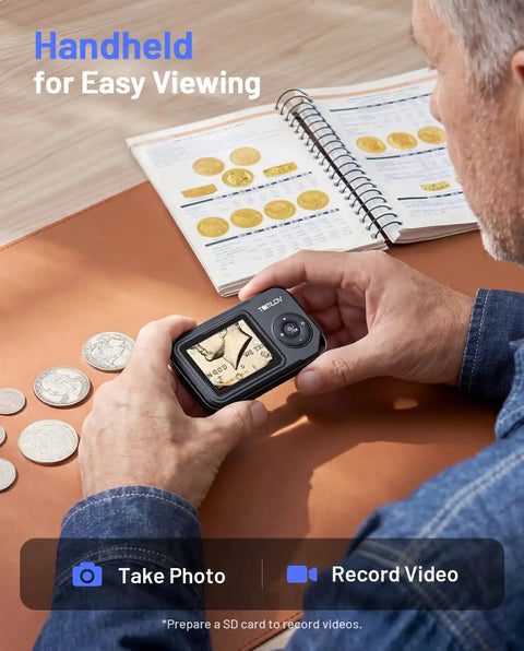 Portable Handheld Digital Microscope With Adjustable Focus And Two Point Four Inch IPS Screen For Close Up Inspections Of Coins Stamps Gems Jewelry Fabrics Rocks Circuit Boards Watch Parts And Plant Details, handheld viewing coins