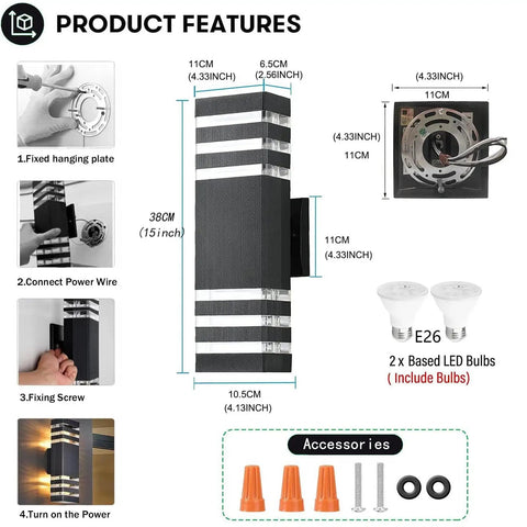15 Inch LED Square Outdoor Up And Down Wall Light 14W Day White Aluminum IP65 Waterproof Exterior Fixture side view