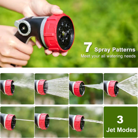 Heavy Duty Metal Hose Nozzle With Thumb Control, 7 Spray Patterns And 3 Adjustable Jet Modes for versatile water control