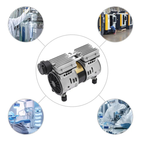 Industrial Oil Free Piston Vacuum Pump Air Compressor 370W Double Cylinder Heavy Duty Airless Design Up To 8 Bar High Pressure With Filter For Reliable Suction And Compression Great Performance