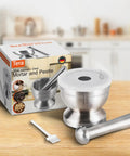 18/8 Stainless Steel Mortar And Pestle Set With Brush, Pill Crusher, Spice Grinder, Herb Bowl, and Pesto Powder Grinder
