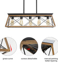 Farmhouse Five-Light Linear Pendant Chandelier For Dining Room And Kitchen Island with walnut finish, solid steel structure