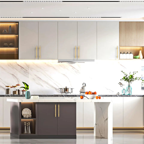 Modern kitchen with 10 Pack 5 Inch Champagne Bronze Cabinet Pulls For Kitchen Cabinets And Drawers, Champagne Gold Hardware
