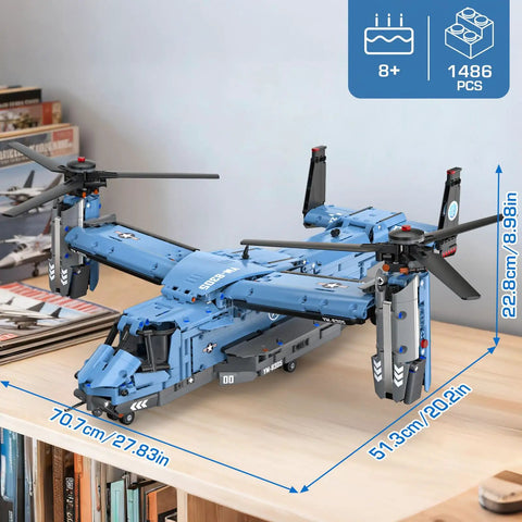 V22 Osprey Military Helicopter Building Blocks Set With 1486 Pieces For Adults And Kids Ages 8 10 12 14 displayed on desk