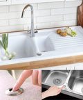 Stainless Steel Brushed Nickel Garbage Disposal Air Switch Kit with dual outlet shown on sink with top mount button