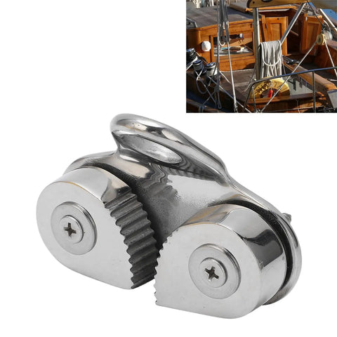 Marine Grade 316 Stainless Steel Cam Cleat For 3 To 15mm Ropes, Beefy Hold Rope Cleat For Sailboats, Kayaks, Canoes, Dinghies, Weatherproof With High Load And Progressive Cam Tooth Design shown in a side view.