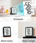 Two Pack Indoor Thermometer And Humidity Monitor With Digital Temp And Humidity Gauge, Real Time Readouts, Battery Included, Ideal For Home, Baby Nursery, Reptile Enclosures, And Greenhouses, black kickstand display
