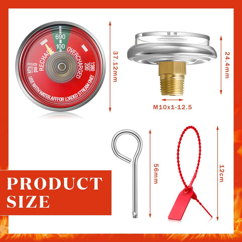 6 Pack 100 PSI Pressure Gauges For Portable Water Fire Extinguishers Stainless Steel Replacement Parts With Red Dial, Pull Pin, Seal
