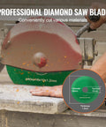 Diamond concrete saw blade, 80 mm diameter with 16 mm arbor and 1.2 mm thickness; green disc with specs diagram.