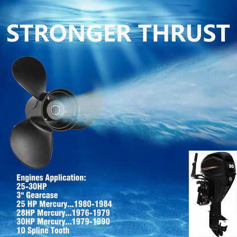 Pro Grade Aluminum Marine Outboard Propeller For Mercury 25-30HP Boats, 9.5 Diameter, 11 Pitch, 10 Spline, Right Hand Rotation, 3 Blade OEM Replacement Gearcase Prop